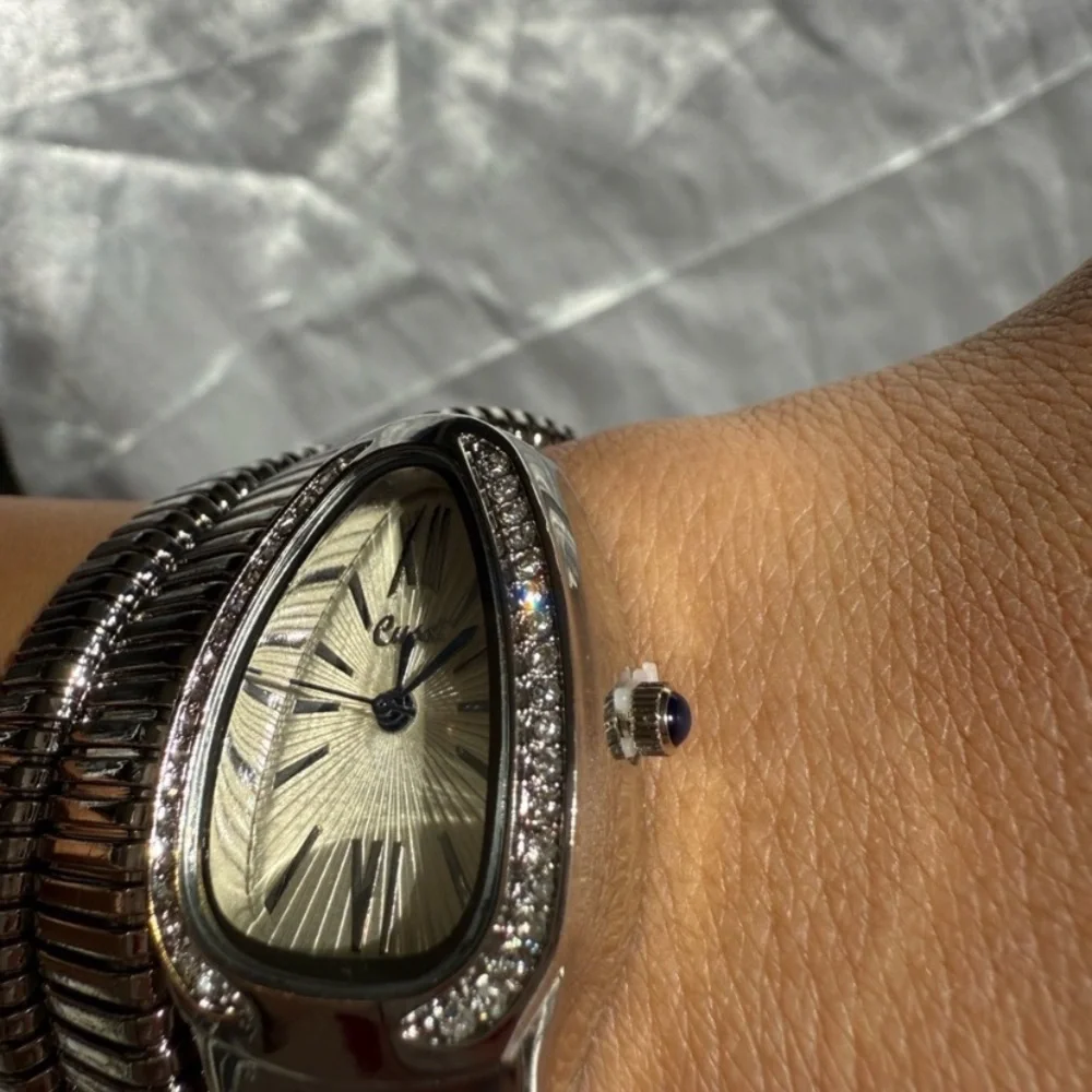Anthropologie Silver Coil Wrap Watch with Crystal Bezel